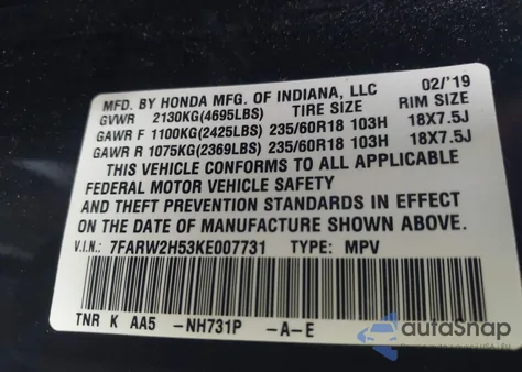 2019 Honda Cr-V Ex from USA, damaged, VIN 7FARW2H53KE007731
